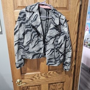 White House Black Market Gray and Black Animal Print Moto Jacket